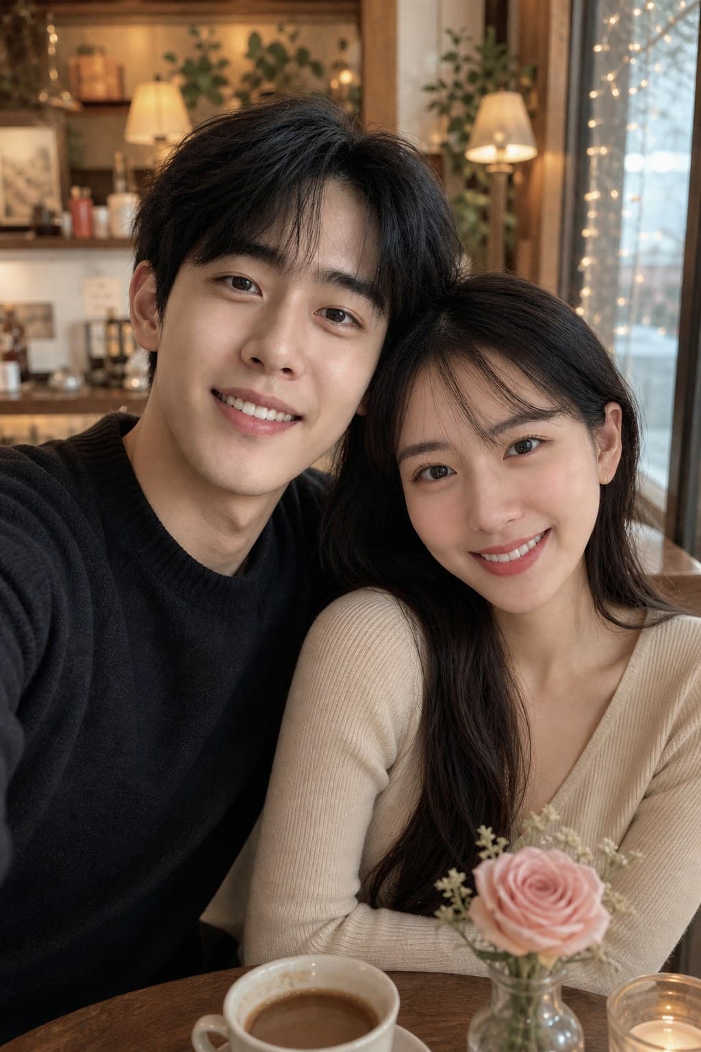 AI couple portrait intimate café setting