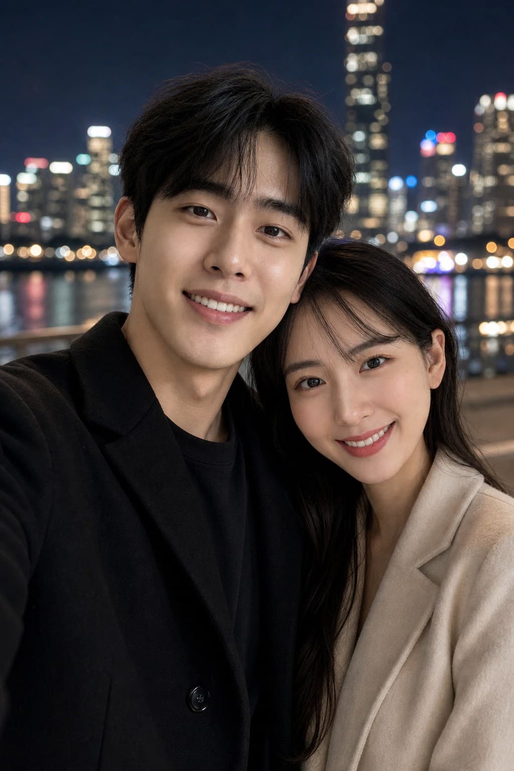 AI couple portrait urban cityscape at night