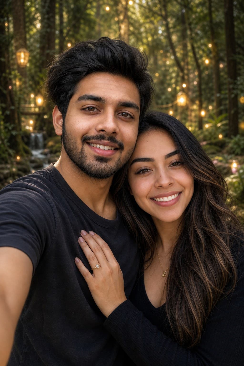 AI couple portrait magical forest setting
