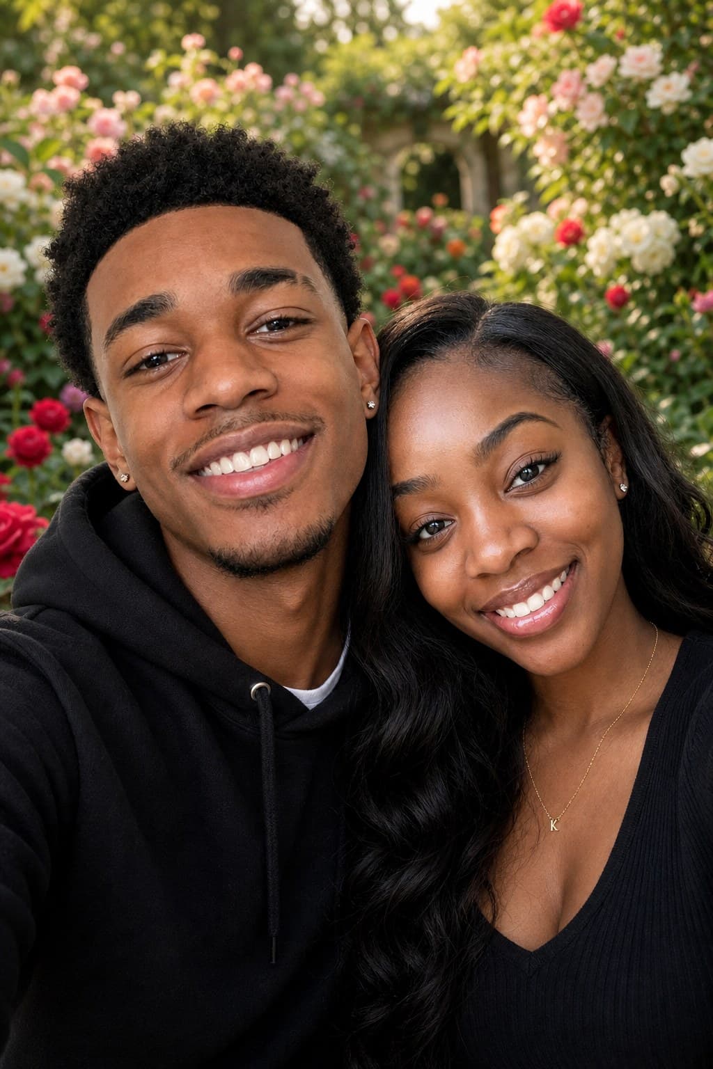 AI couple portrait beautiful flower garden