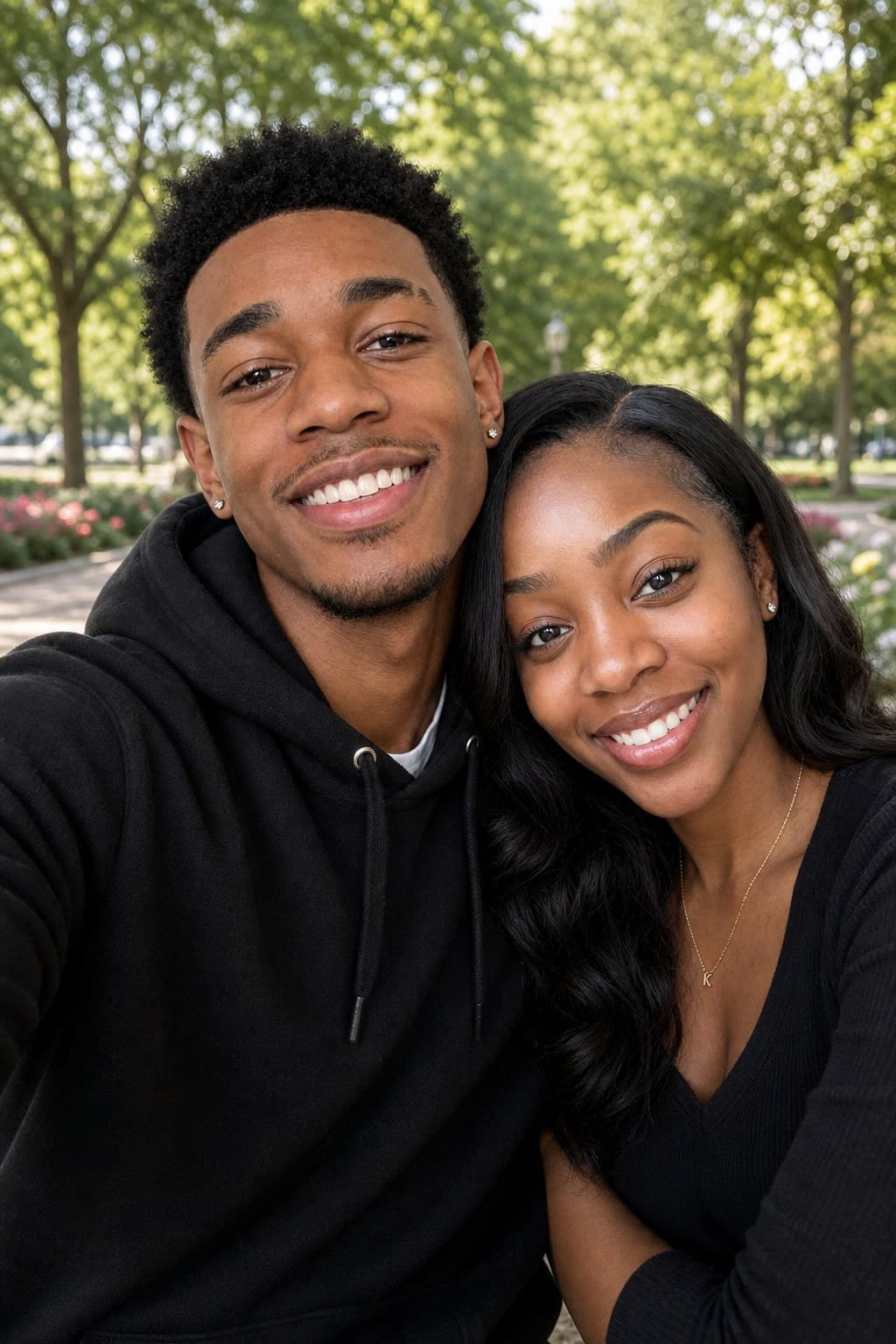 AI couple portrait beautiful park setting