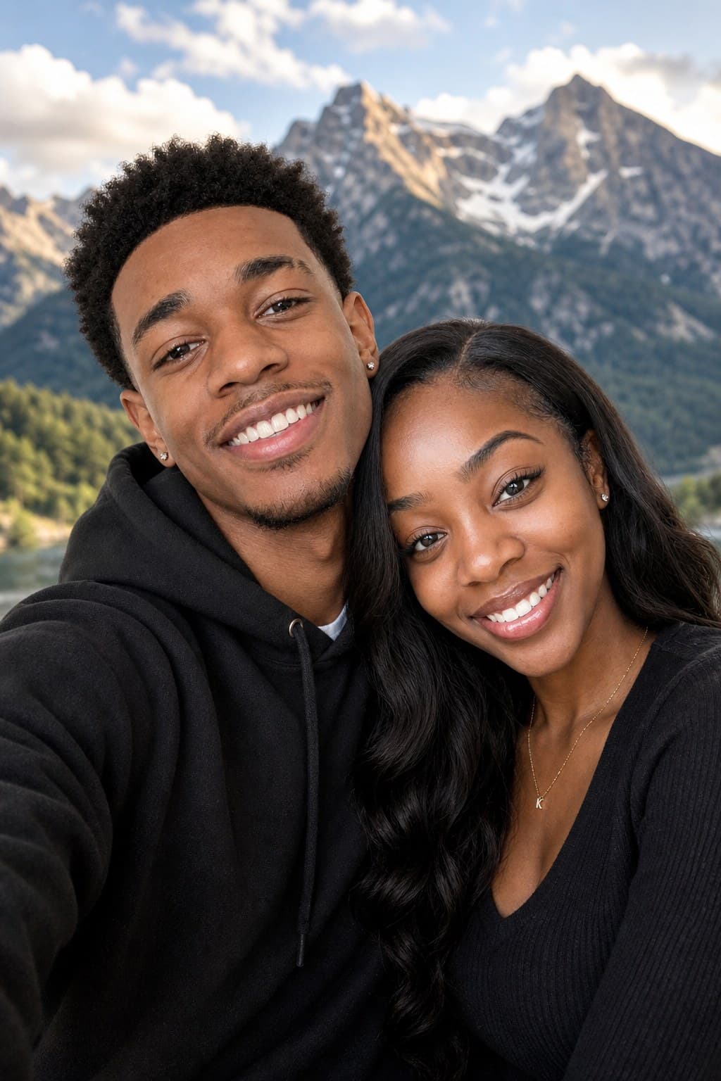 AI couple portrait scenic mountain landscape